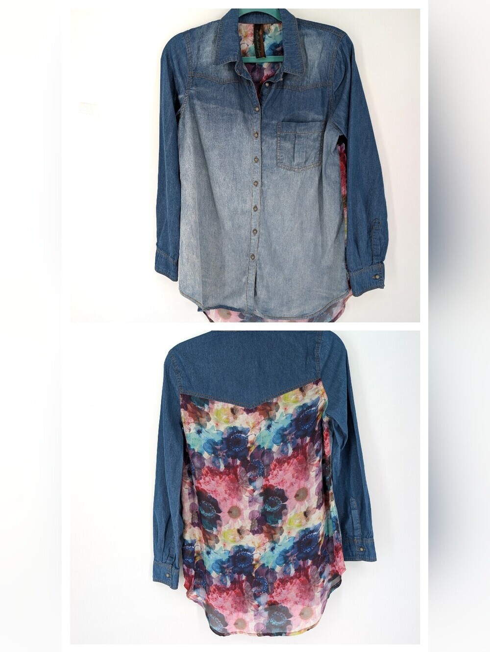 Aratta Silent Journey Floral Chambray Button Up Blouse Top Mixed media Small